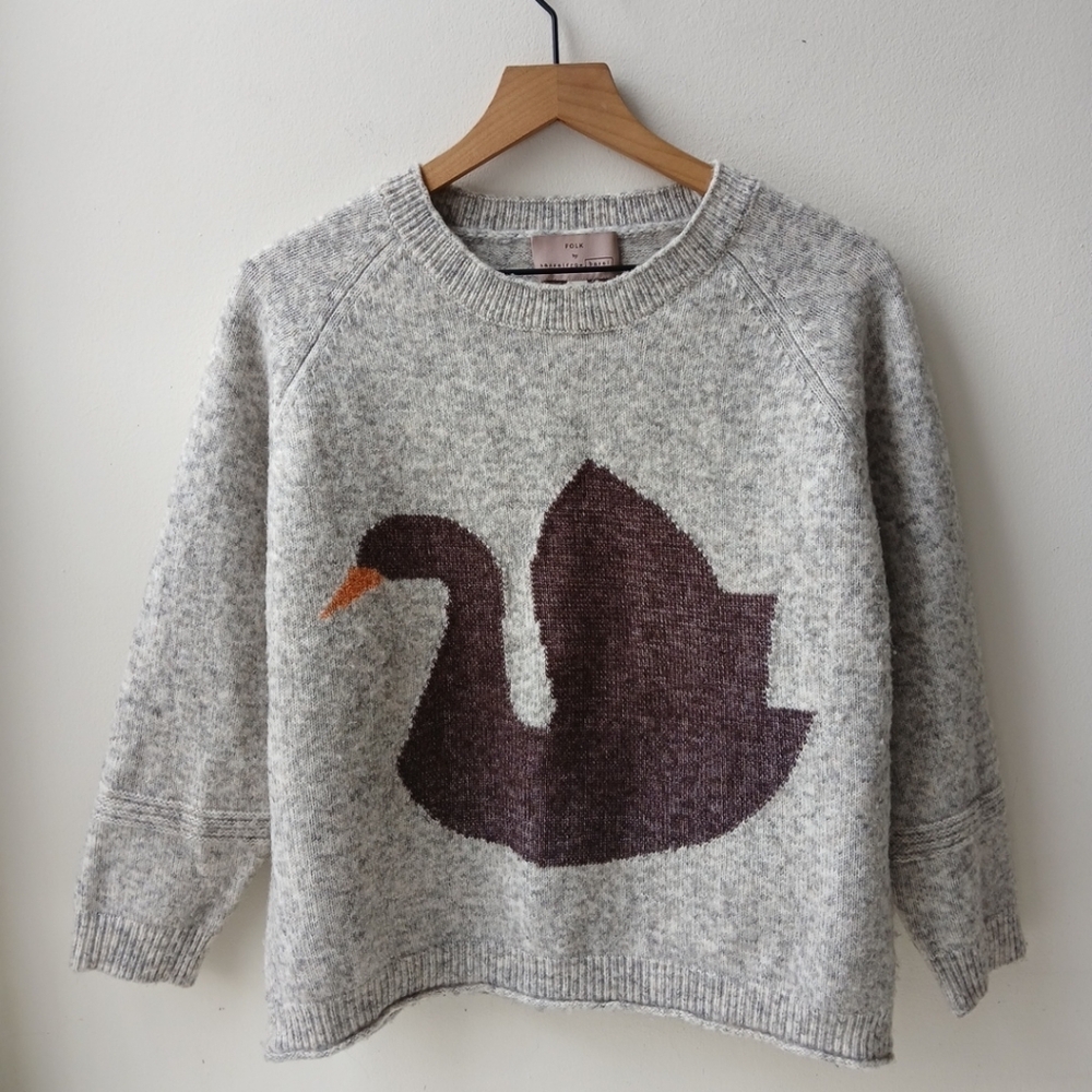 Folk Gray Sweater with Swan Design